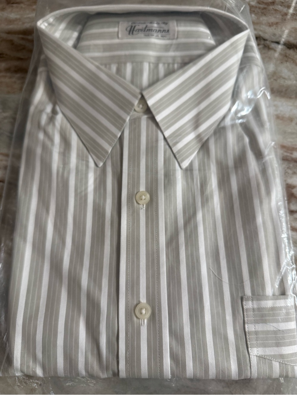 Classic Men’s Taupe & White Stripe Dress Shirt